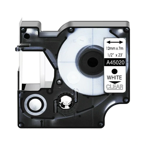 S0720600 Compatible D1 12mm x 7m Label Tape White on Clear (45020)