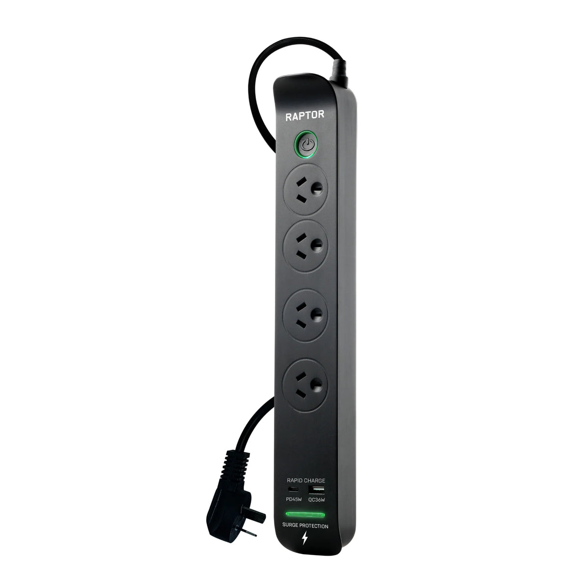 Raptor 4 Outlets Slimline Powerboard, 45W USB