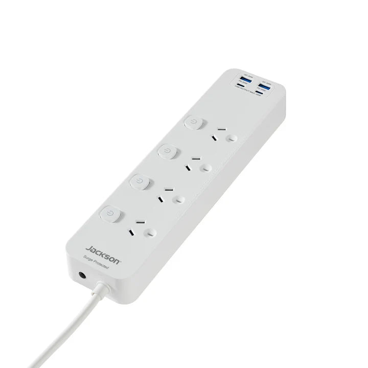 Jackson 4 Individual Switched Outlets Powerboard, 20W USB-A + USB-C