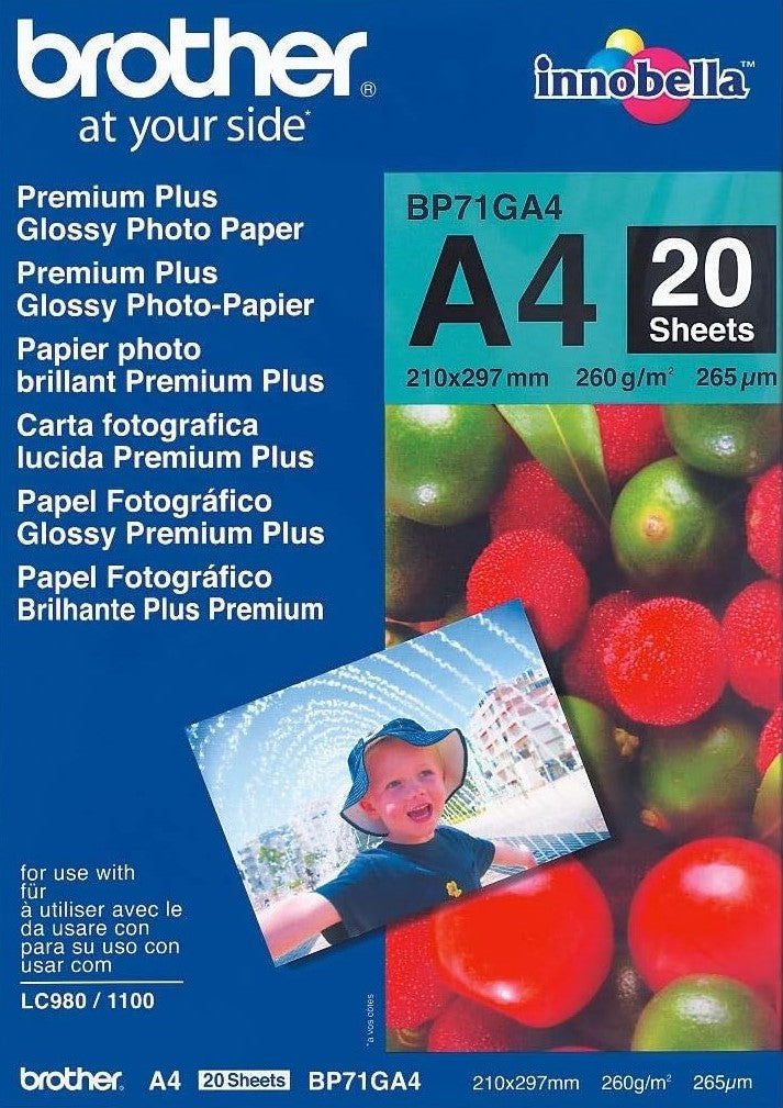 Brother Design Paper A4 260gsm Brother BP71GA4 Premium Glossy Photo Paper 20 sheets