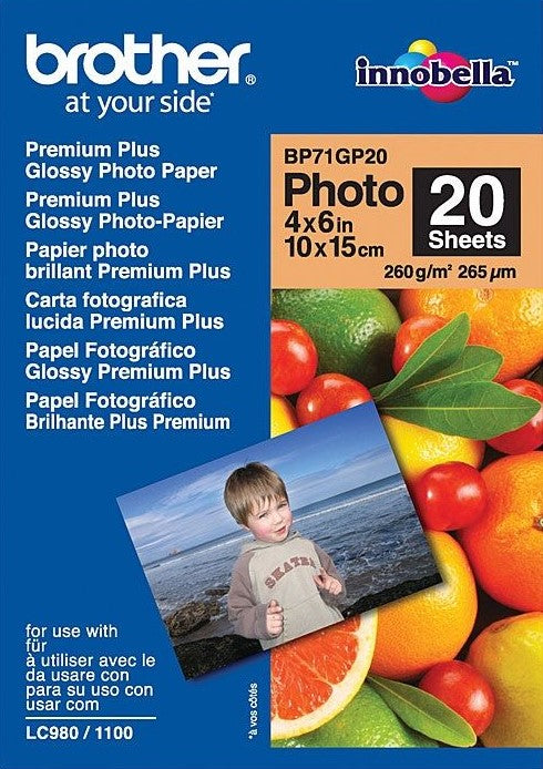 4x6in 260gsm Brother Premium Plus Photo Paper Glossy 20 sheets
