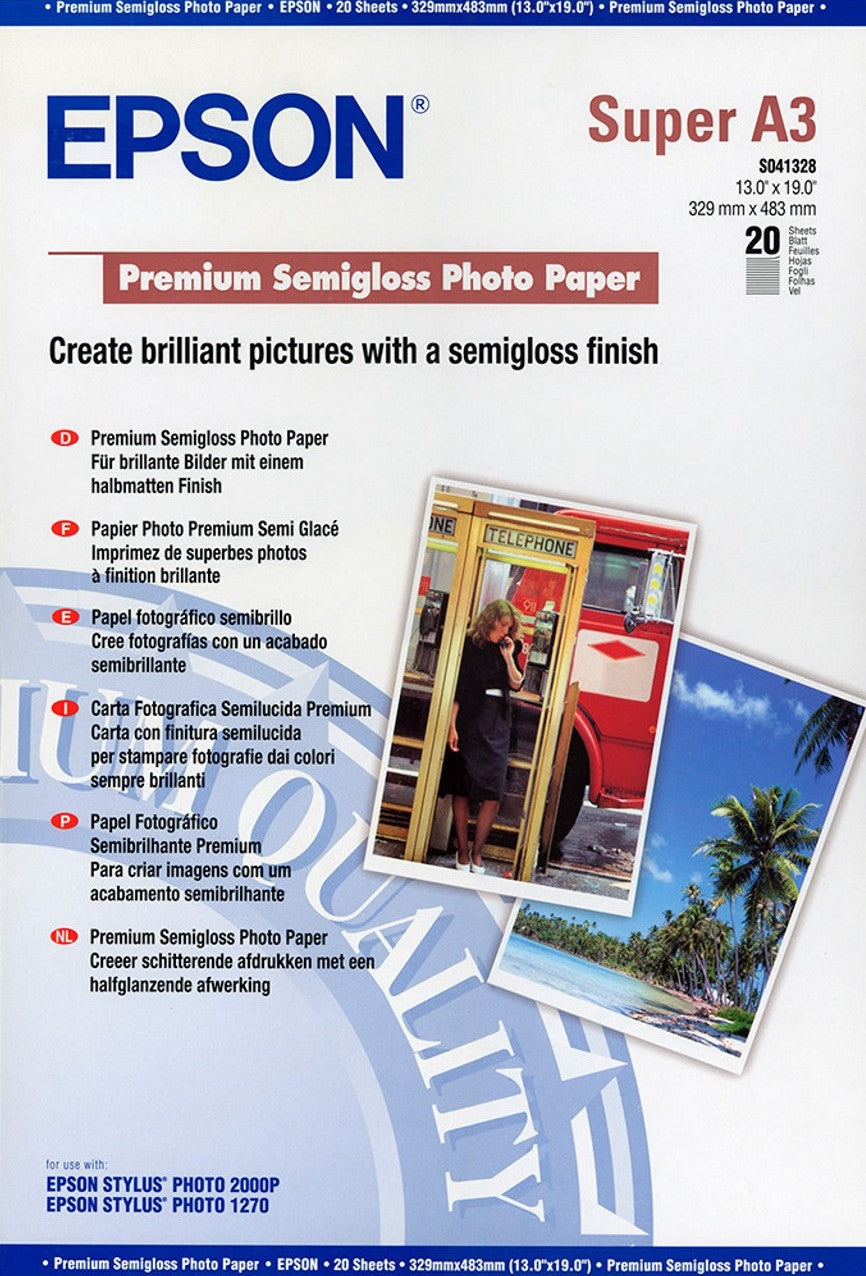 A3+ 251gsm Epson Premium Semigloss Photo Paper 20 sheets
