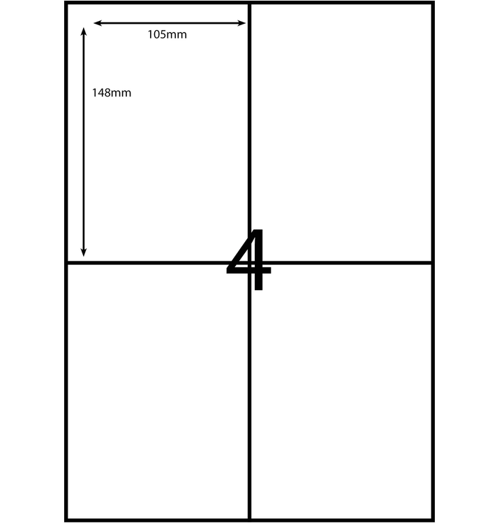 Multipurpose Self-Adhesive Laser/Inkjet Labels - 04 Labels per sheet (100 sheets)