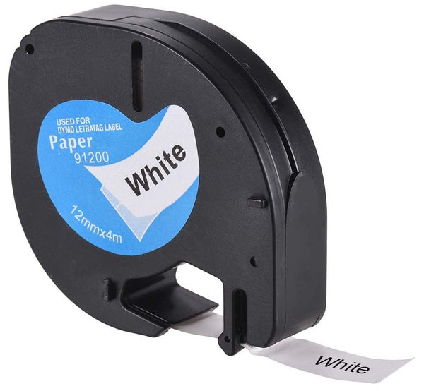 Wonfoucs Labeltape Compatibel Met Dymo LetraTag – 10 Rollen, 12mm X 4m, Zwart Op Wit, Geschikt Voor LT-100H, LT-100T, LT-110T En XR