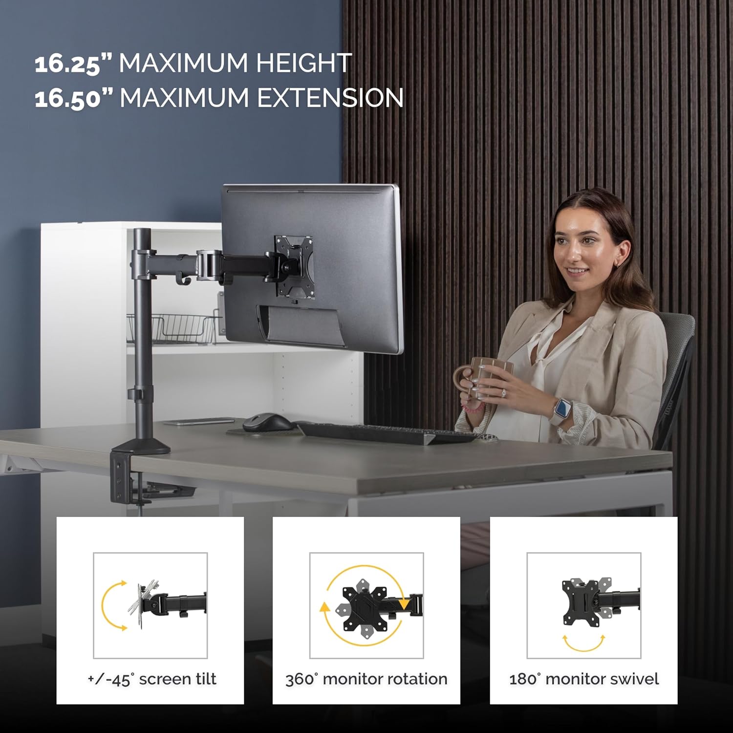 Fellowes Reflex Desk Mount for Single Monitor VESA 75x75 & 100x100