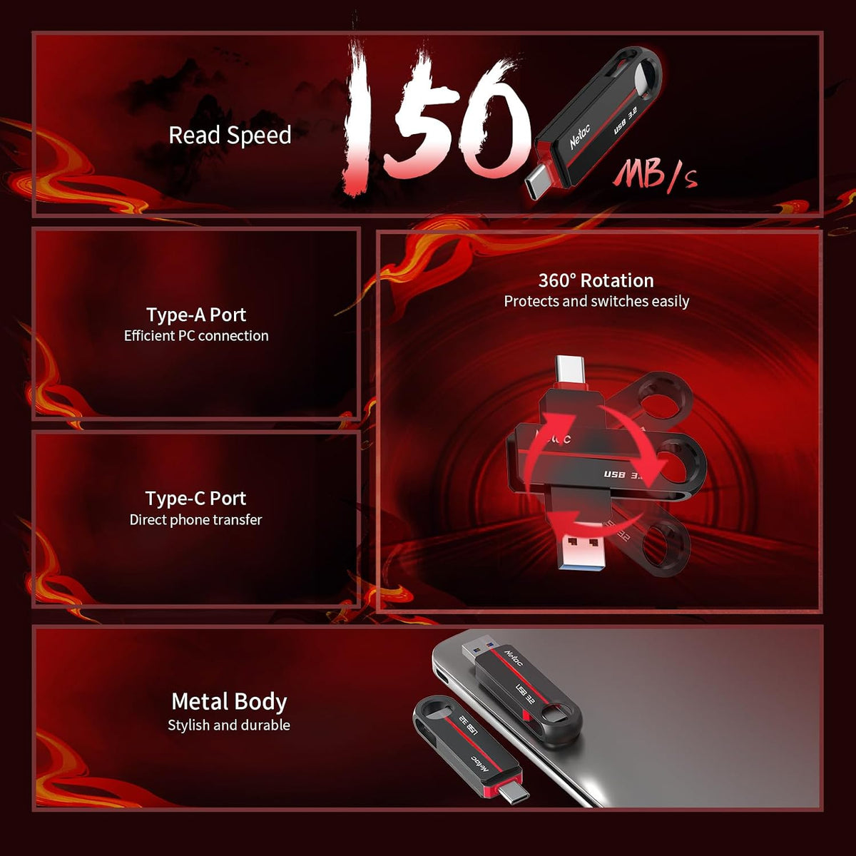 Netac US18 128GB Dual USB 3.2 + Type C