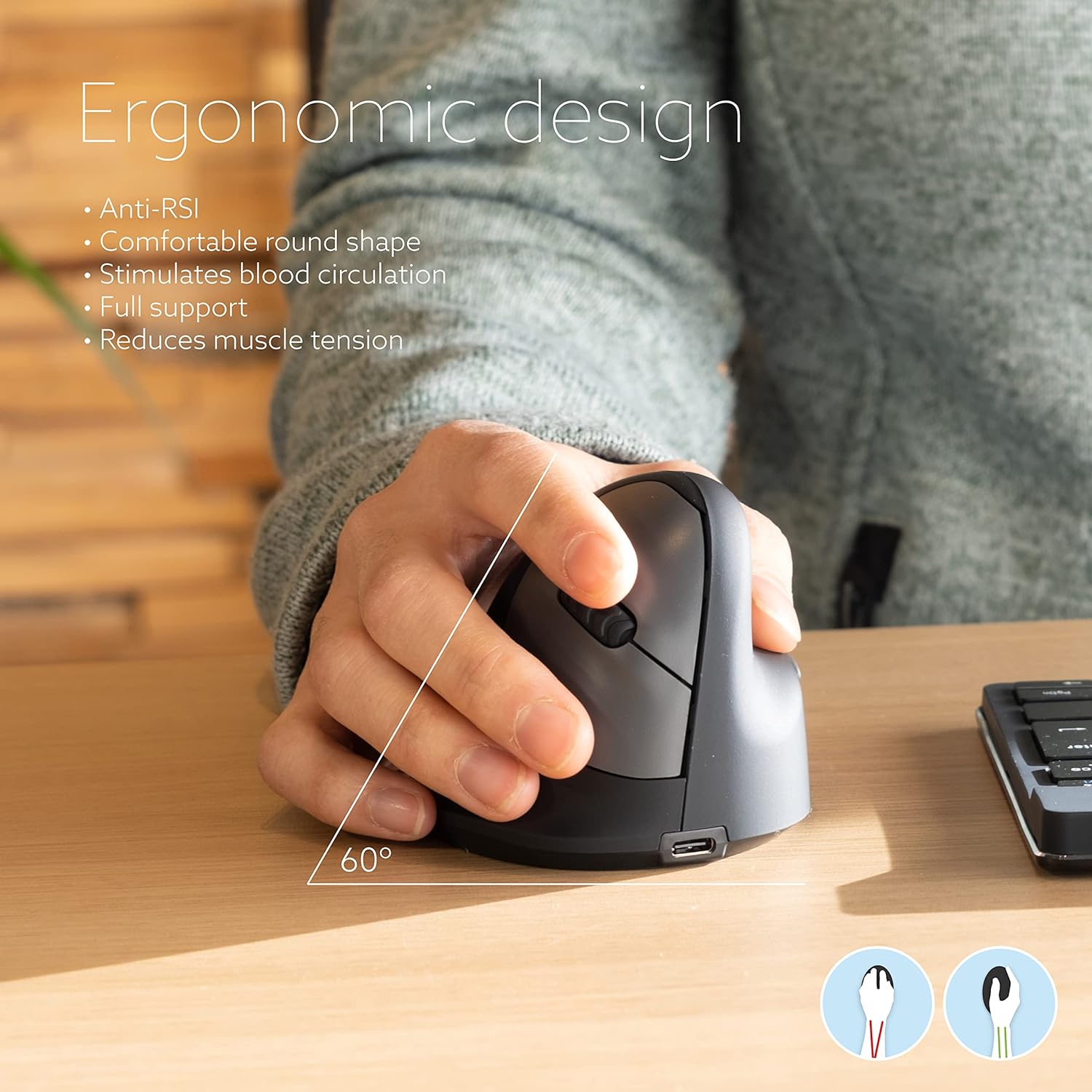 R-Go HE Vertical Mouse Wireless (Bluetooth) - Right Large
