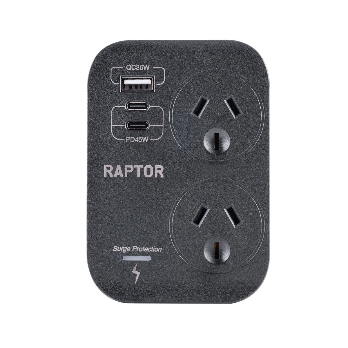 Raptor 2 Outlet Slimeline Double Adaptor, 45W USB