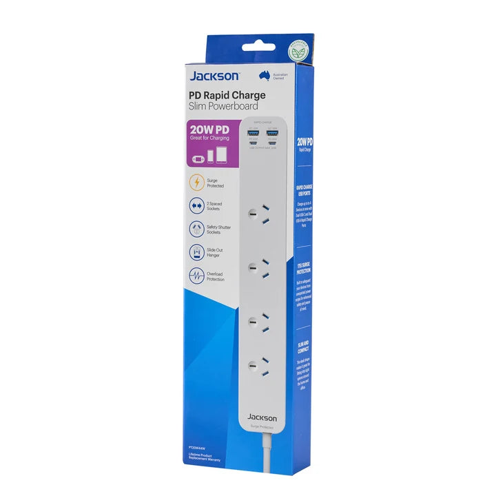 Jackson 4 Outlets Powerboard, 20W USB-A + USB-C