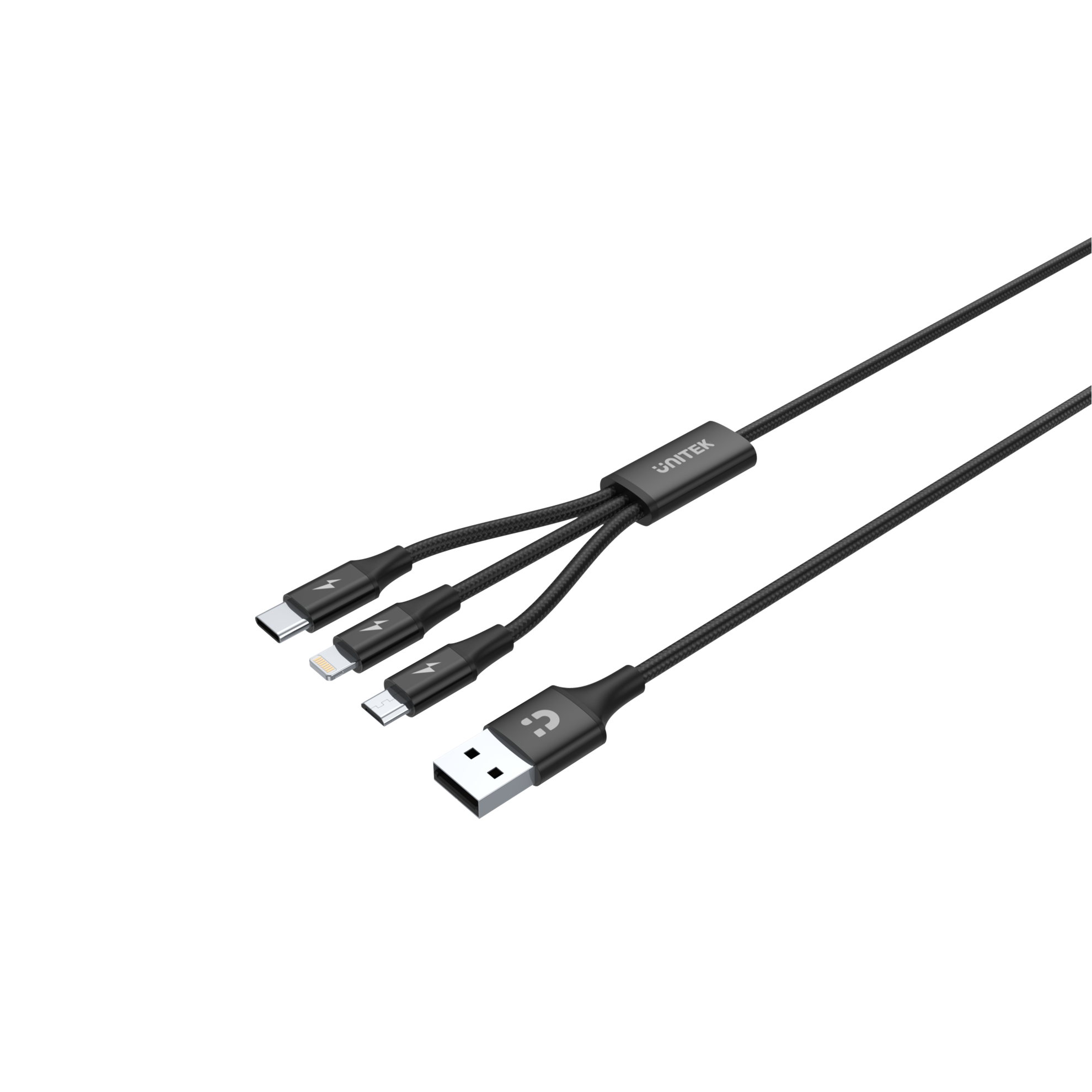 UNITEK 1.2m USB 3-in-1 Charge Cable (USB-A to Micro-B, Lightning & USB-C)