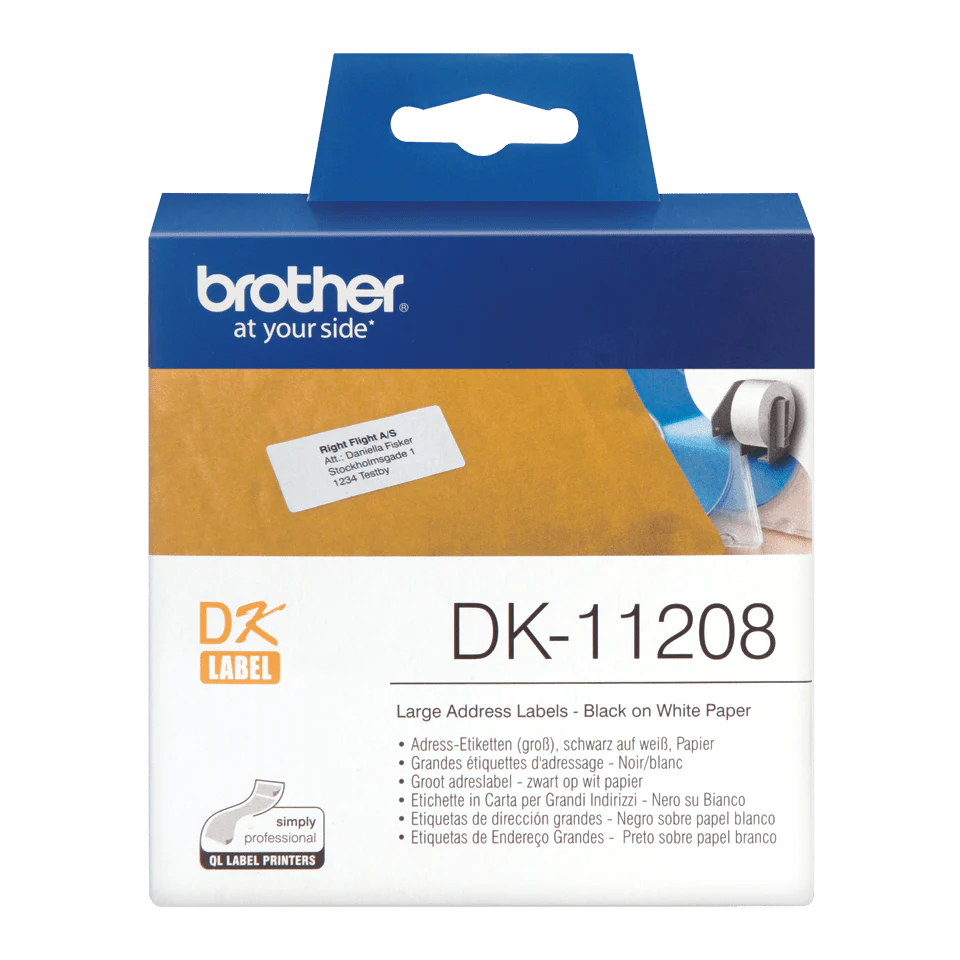 DK11208 Brother 38mm x 90mm Large Address Labels 400 per roll