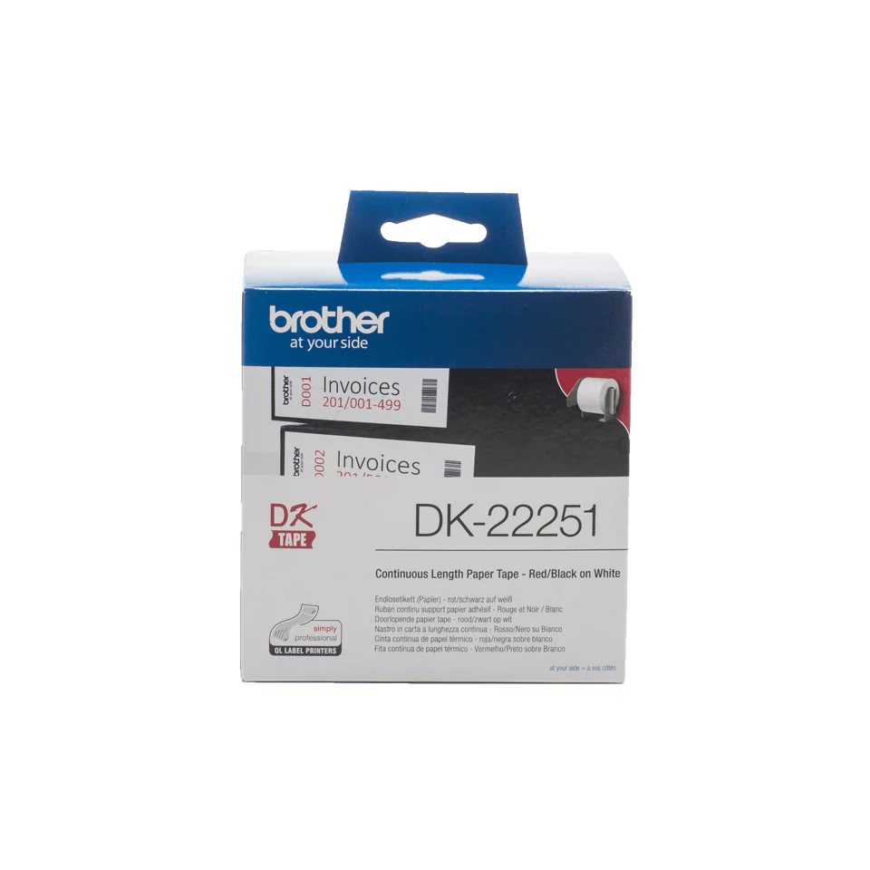DK22251 Brother 62mm Continuous Length Paper Label Tape Black and Red
