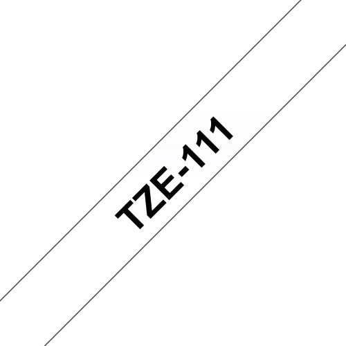 TZe-111 Brother 6mm x 8m Black on Clear Adhesive Laminated Tape