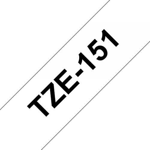 TZe-151 Brother 24mm x 8m Black on Clear Adhesive Laminated Tape
