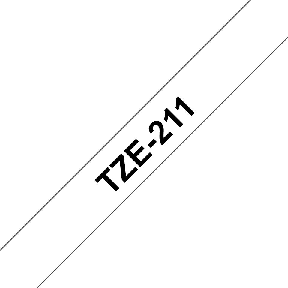 TZe-211 Brother 6mm x 8m Black on White Adhesive Laminated Tape