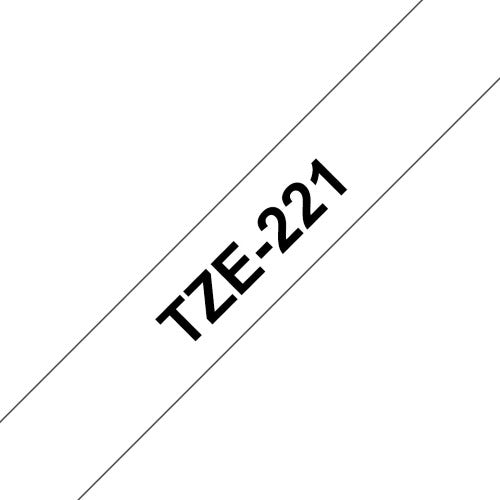 TZe-221 Brother 9mm x 8m Black on White Adhesive Laminated Tape