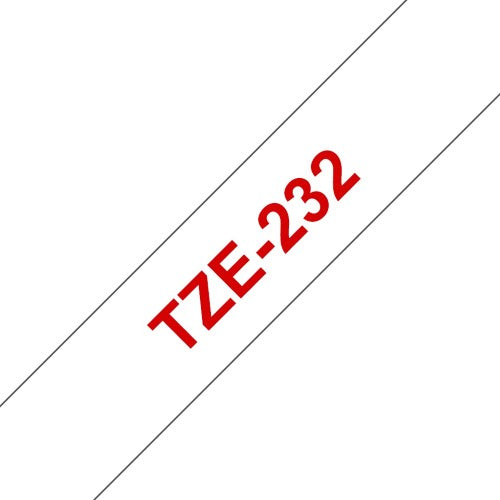 TZe-232 Brother 12mm x 8m Red on White Adhesive Laminated Tape