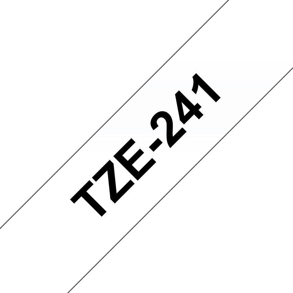 TZe-241 Brother 18mm x 8m Black on White Adhesive Laminated Tape