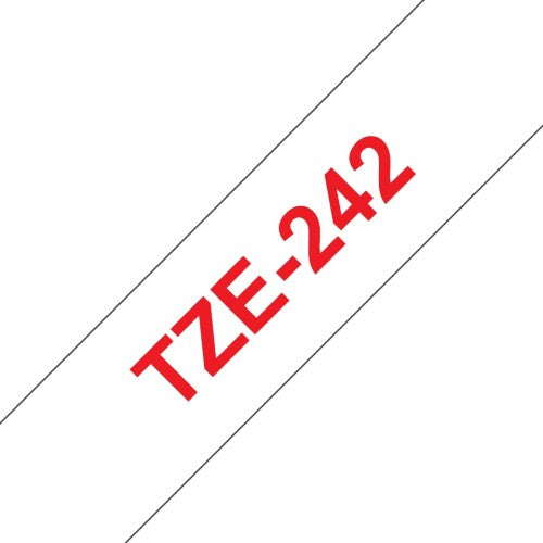 TZe-242 Brother 18mm x 8m Red on White Adhesive Laminated Tape