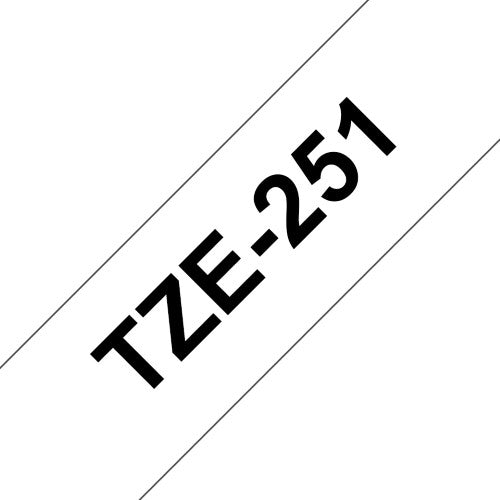 TZe-251 Brother 24mm x 8m Black on White Adhesive Laminated Tape