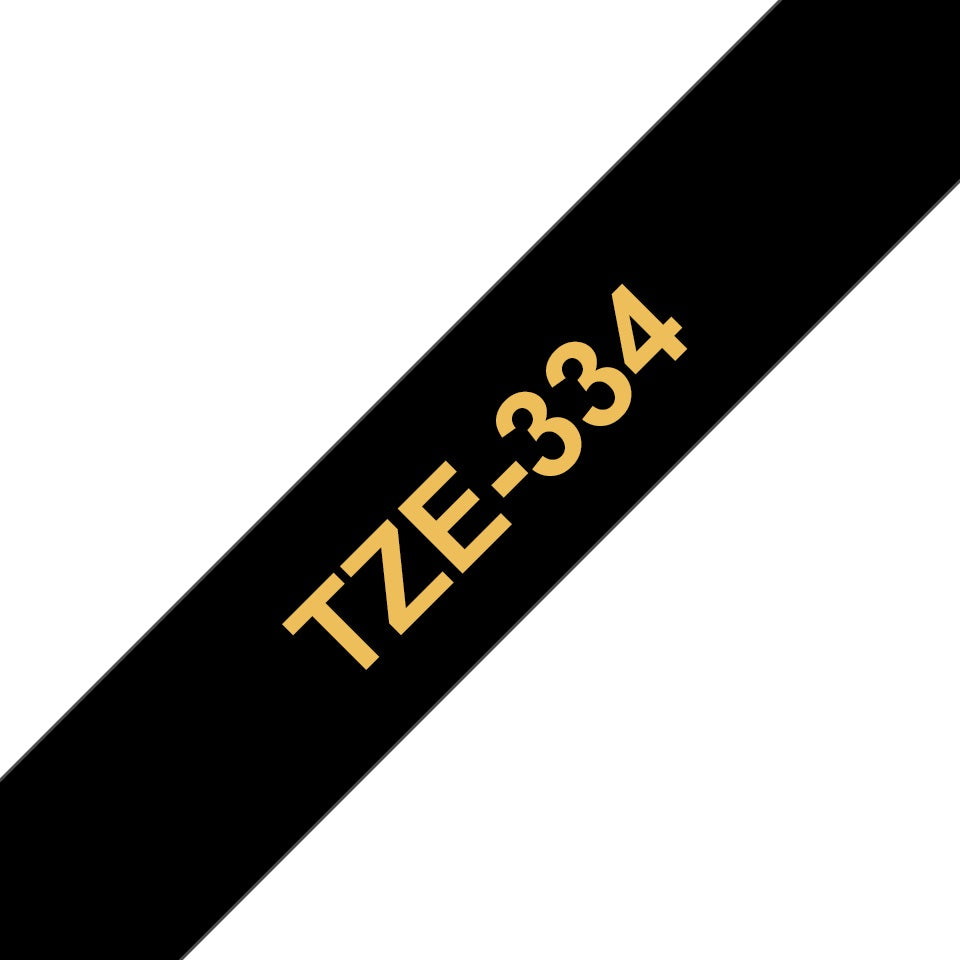 TZe-334 Compatible 12mm x 8m Gold on Black Adhesive Laminated Tape for Brother