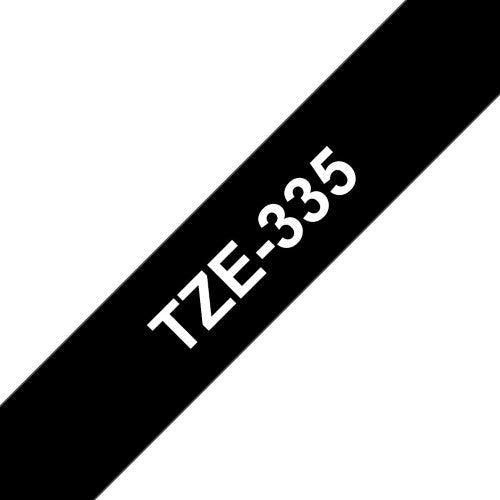 TZe-335 Brother 12mm x 8m White on Black Adhesive Laminated Tape