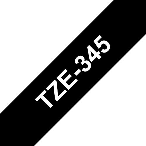 TZe-345 Brother 18mm x  8m White on Black Adhesive Laminated Tape