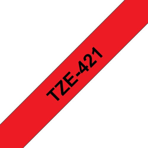 TZe-421 Brother 9mm x 8m Black on Red Adhesive Laminated Tape
