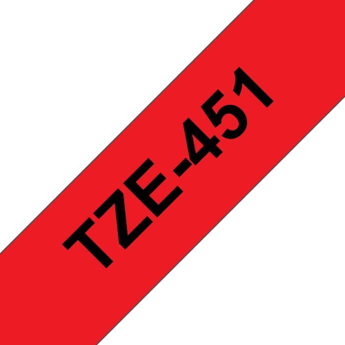 TZe-451 Brother 24mm x 8m Black on Red Adhesive Laminated Tape