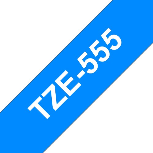 TZe-555 Brother 24mm x 8m White on Blue Adhesive Laminated Tape