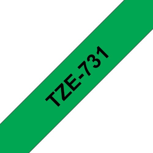 TZe-731 Brother 12mm x 8m Black on Green Adhesive Laminated Tape