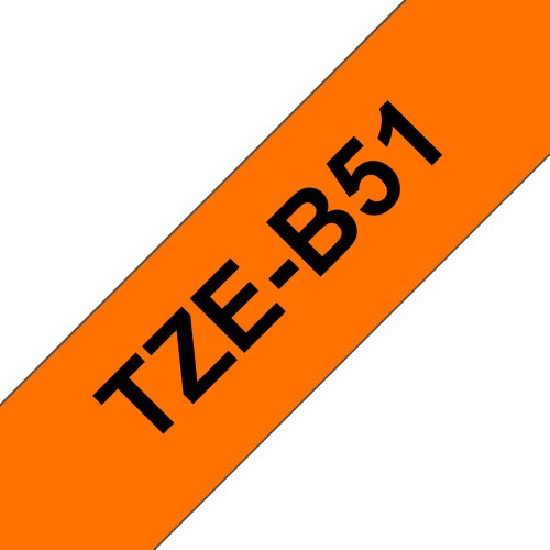 TZe-B51 Brother 24mm x 8m Black on Fluorescent Orange Adhesive Laminated Tape