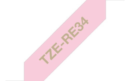 TZe-RE34 Brother 12mm x 4m Gold on Pink Ribbon