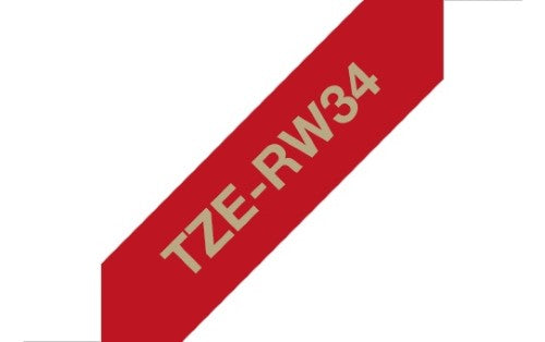 TZe-RW34 Brother 12mm x 4m Gold on Wine Red Ribbon