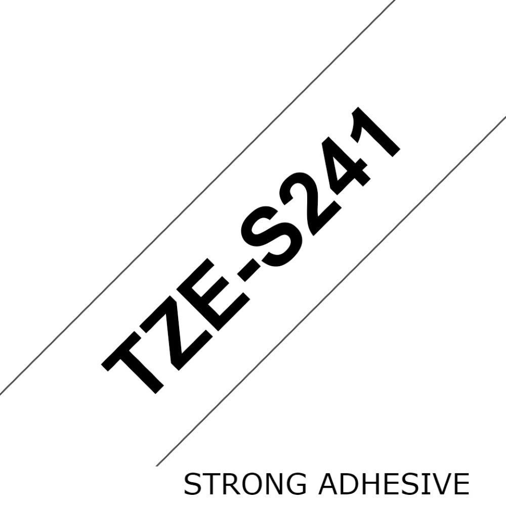 TZe-S241 Brother 18mm x  8m Black on White Strong Adhesive Laminated Tape