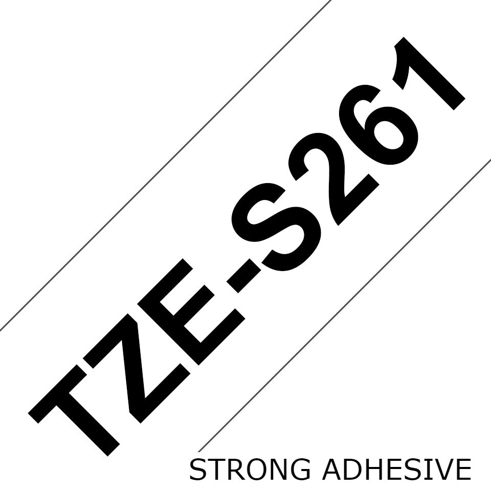TZe-S261 Brother 36mm x 8m Black on White Strong Adhesive Laminated Tape