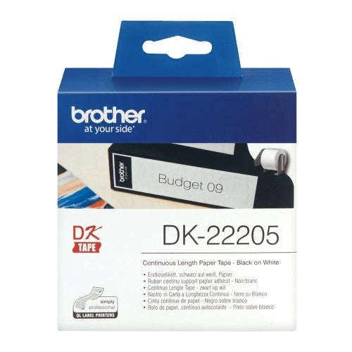 DK22205 Brother P-Touch 62mm Continuous Length Paper Tape White