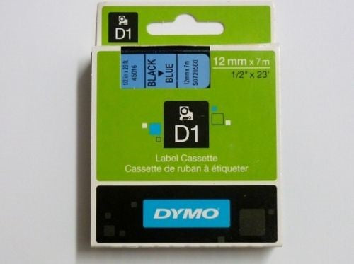 S0720560 Dymo D1 12mm x 7m Label Tape Black on Blue
