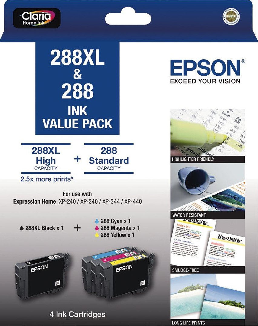 288XL Epson Black plus 3 Standard Colours Value Pack