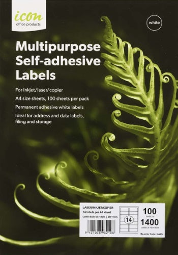 Icon Laser/Inkjet Labels - 14 Labels per sheet (100 sheets)
