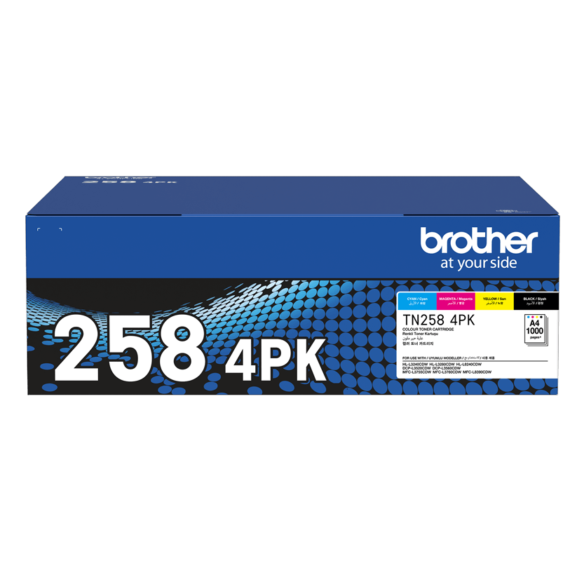 TN258 Brother Standard Capacity Toner Pack of 4 (BK/C/M/Y)