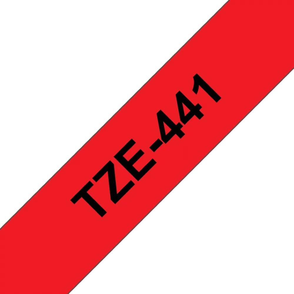 TZe-441 Brother 18mm x 8m Black on Red Adhesive Laminated Tape