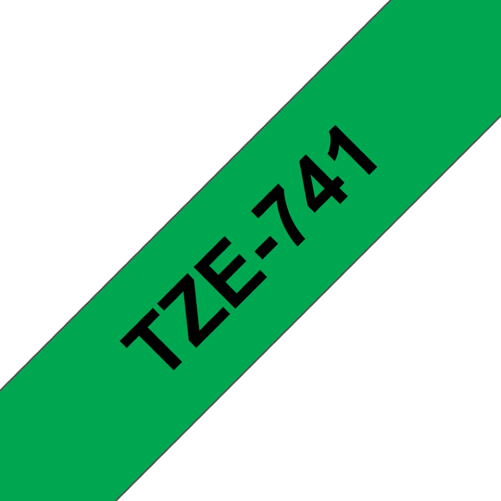 TZe-741 Brother 18mm x 8m Black on Green Adhesive Laminated Tape