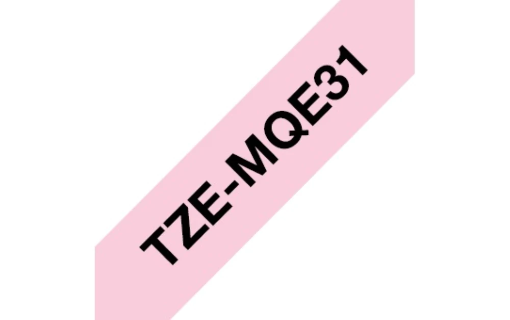 TZe-MQE31 Brother 12mm x 4m Black on Pastel Pink Laminated Tape