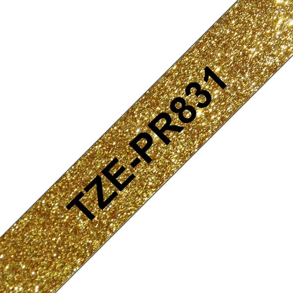 TZe-PR831 Brother 12mm x 8m Black on Premium Gold Adhesive Laminated Tape