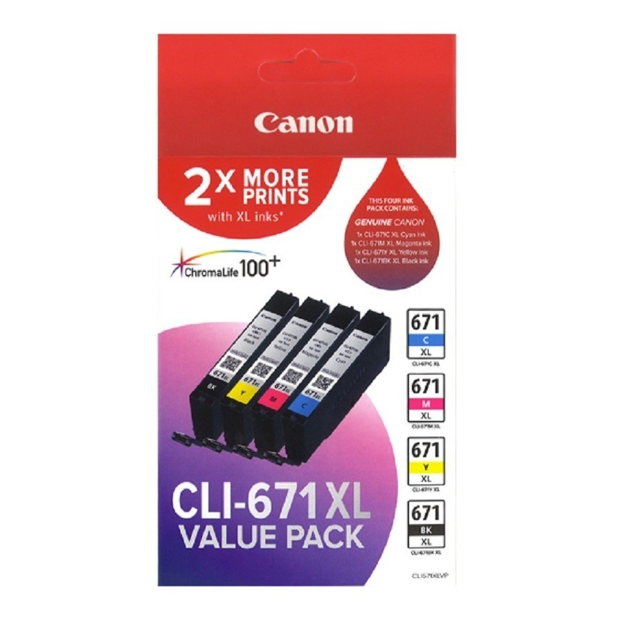 CLI-671XLVP Canon Hi Capacity Value Pack Bk/C/M/Y