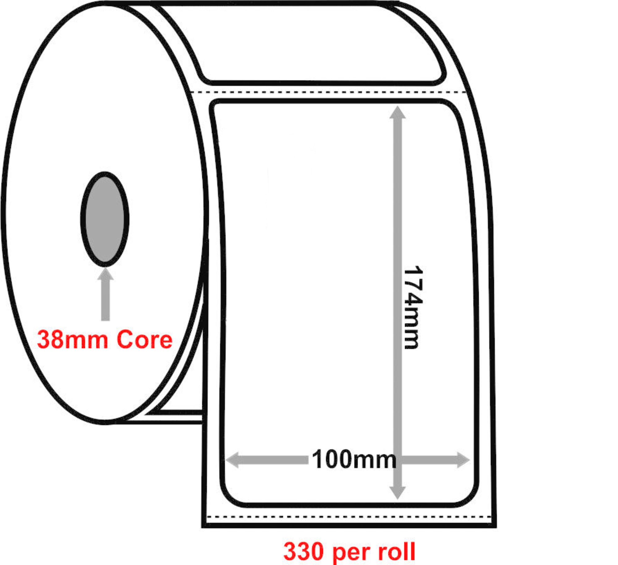 Courier Label 100x174mm Core - 330 per Roll