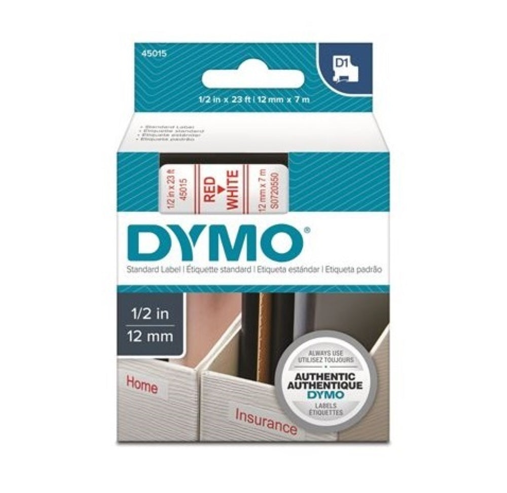 S0720550 Dymo D1 12mm x 7m Label Tape Red on White