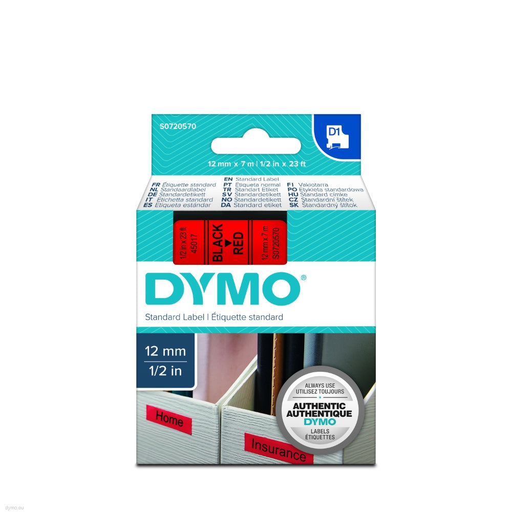 S0720570 Dymo D1 12mm x 7m Label Tape Black on Red