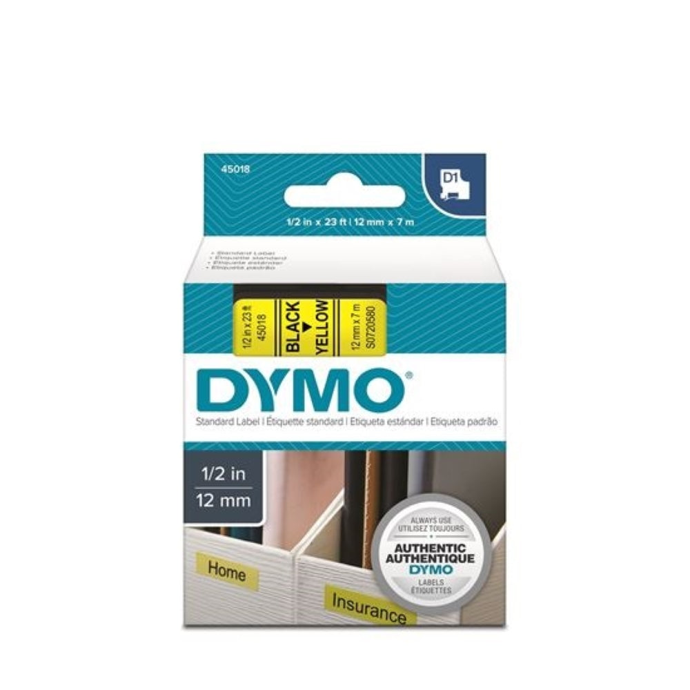 S0720580 Dymo D1 12mm x 7m Label Tape Black on Yellow